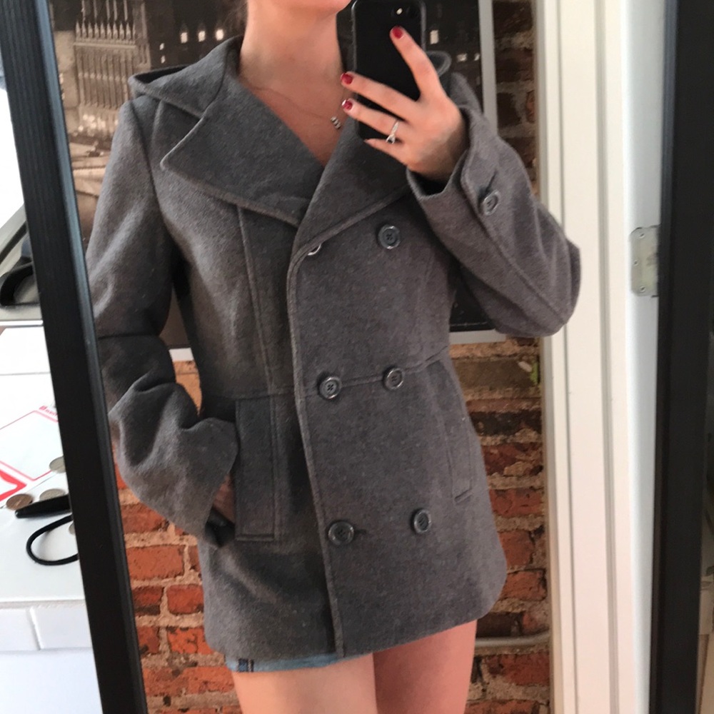 Croft & Barrow M Wool Grey hooded Peacoat